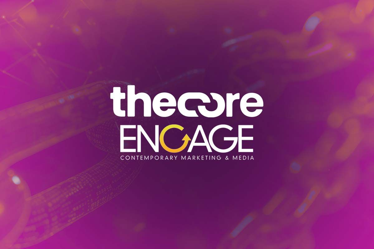 Logo The Core ADV e Engage su sfondo colorato
